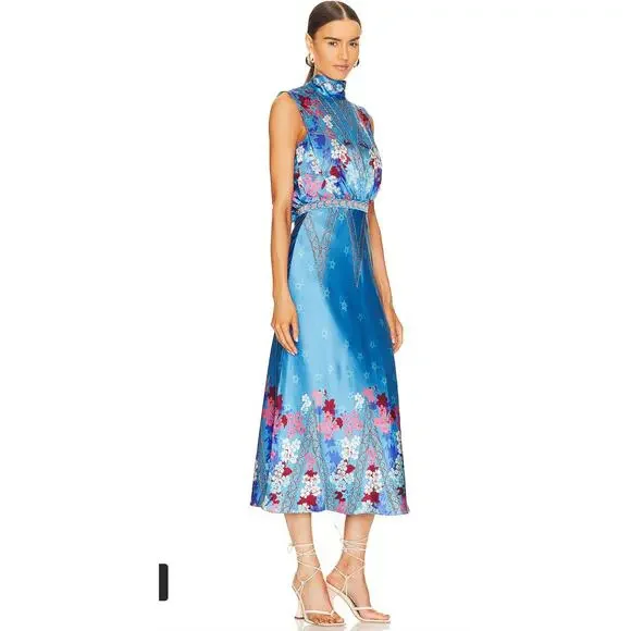 SALONI Fleur Midi Dress in Sky Flourish Plmt - Picture 2 of 10